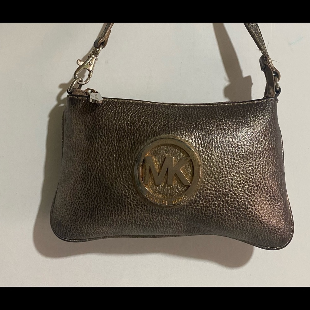 Michael kors small bronze distressed leather bag